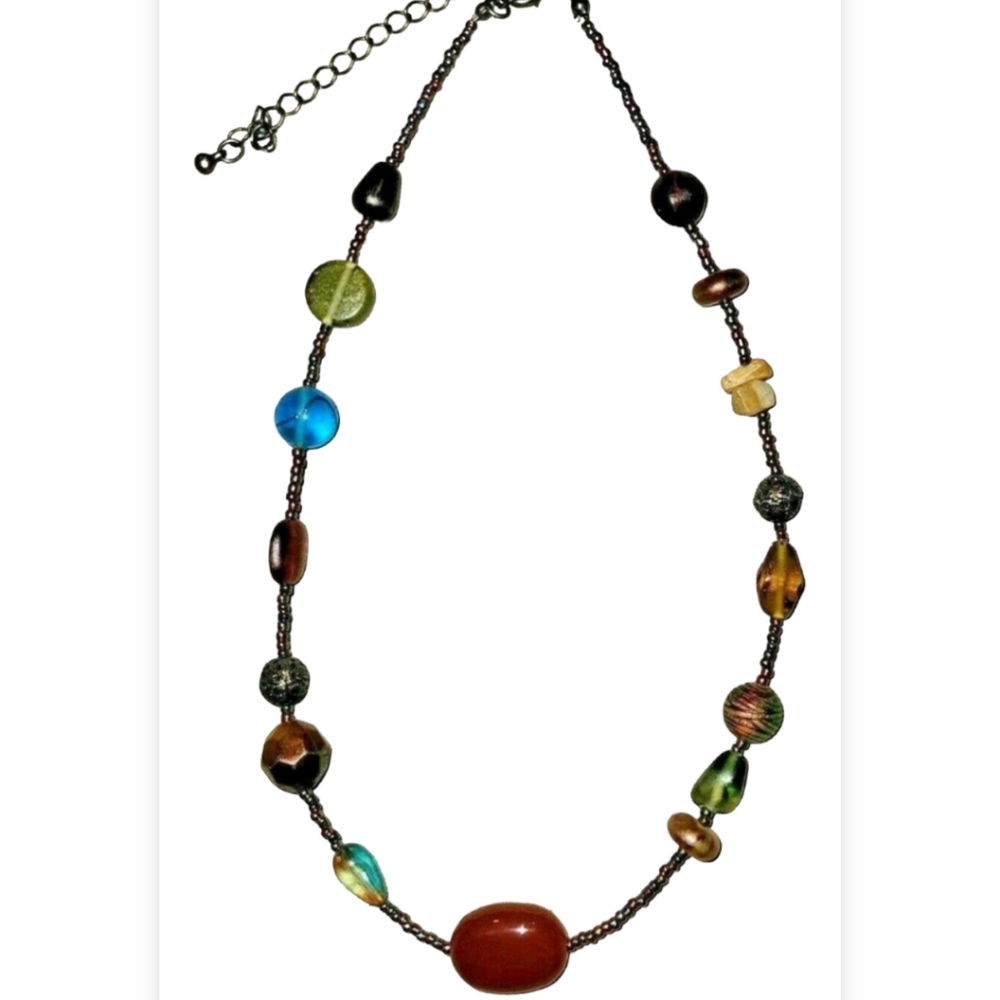 Lia Sophia Earth Jewel Tones Single Strand Glass & Seed Bead Collar Necklace